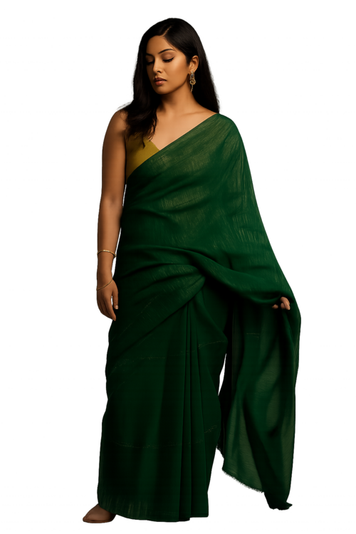 Green Saree with Golden Blouse – Festive & Wedding Wear